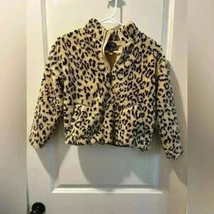 Polo Ralph Lauren fleece Sherpa leopard print jacket size M 8-10 pullover girls